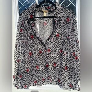 Choices see through Aztec black button up